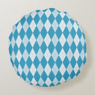 Peacock Blue Argyle Small Diamond Shape Round Pillow