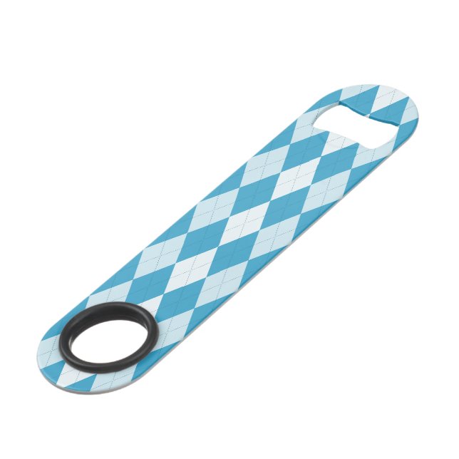 Peacock Blue Argyle Small Diamond Shape Speed Bottle Opener (Front Angled)