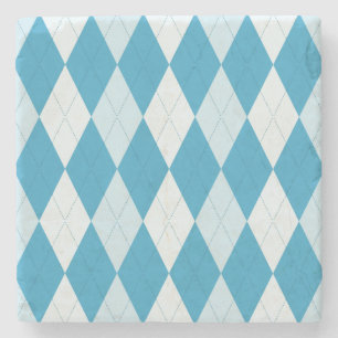 Peacock Blue Argyle Small Diamond Shape Stone Coaster