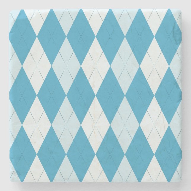 Peacock Blue Argyle Small Diamond Shape Stone Coaster (Front)