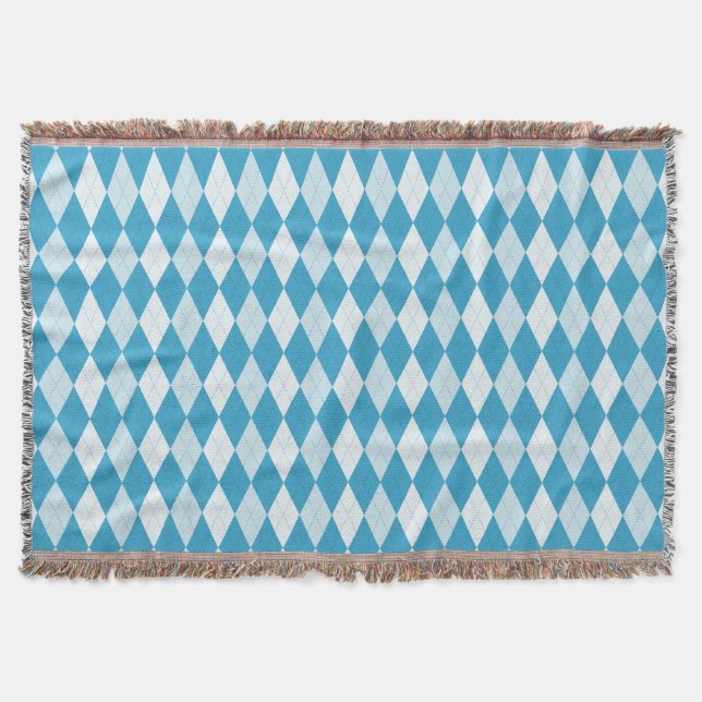 Peacock Blue Argyle Small Diamond Shape Throw Blanket (Front)