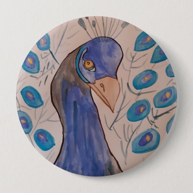 Peacock Blue Badge 4 Inch Round Button (Front)