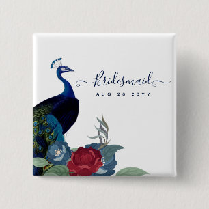 Peacock Blue Burgundy Winter Fall Wedding 2 Inch Square Button