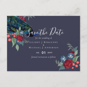 Peacock Blue Burgundy Winter Fall Wedding Budget Postcard
