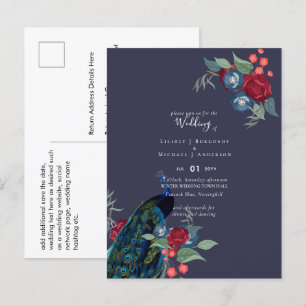 Peacock Blue Burgundy Winter Fall Wedding Budget Postcard
