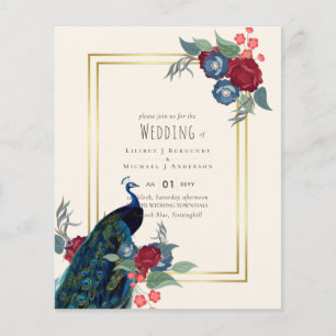 Peacock Blue Burgundy Winter Fall Wedding Flyer