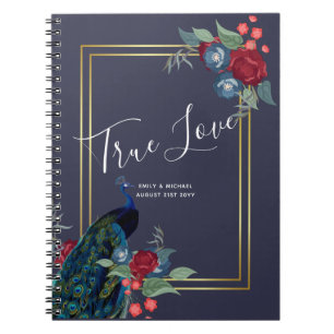Peacock Blue Burgundy Winter Fall Wedding Notebook