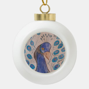 Peacock Blue Ceramic Ball Christmas Ornament