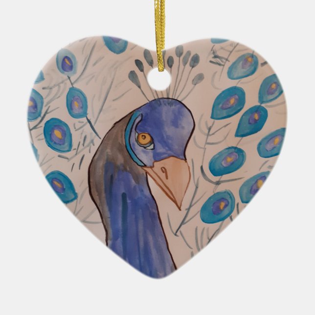 Peacock Blue Ceramic Ornament (Front)
