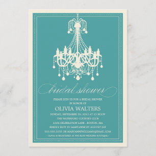 PEACOCK BLUE CHANDELIER   BRIDAL SHOWER INVITATION