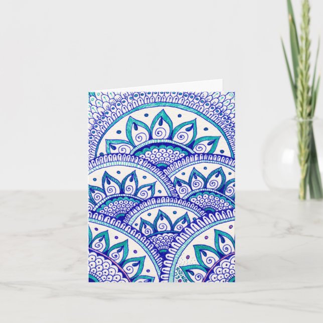 Peacock Blue Damask Indian Mandala Thank You (Front)