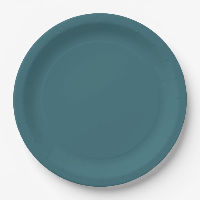 Peacock Blue (Dark Teal, Deep Aqua, Green-Blue) Paper Plate (Front)