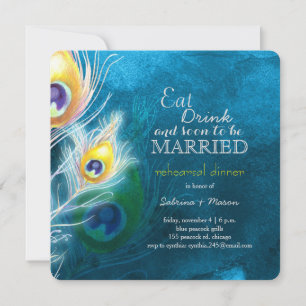 Peacock Blue Elegance Wedding Rehearsal Dinner Invitation