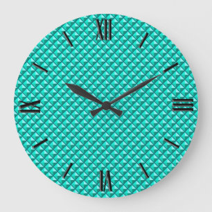 Peacock blue, enamel look, studded grid large clock
