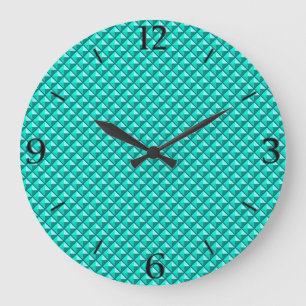 Peacock blue, enamel look, studded grid large clock