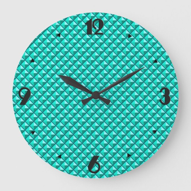 Peacock blue, enamel look, studded grid large clock (Front)