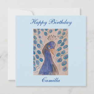 Peacock Blue Flat Birthday Card