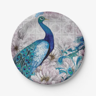 Peacock Blue Garden Paper Plate