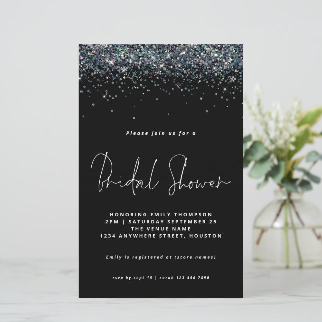 Peacock Blue Glitter Budget Bridal Shower Black (Standing Front)
