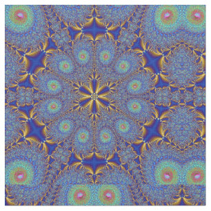 Peacock Blue Gold Geometric Fabric