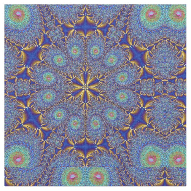 Peacock Blue Gold Geometric Fabric (Close Up)