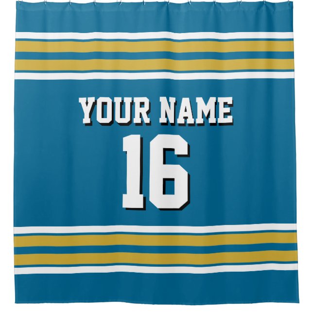 Peacock Blue Gold White Stripes Sports Jersey (Front)