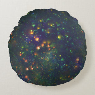 Peacock Blue Green Galactic Bokeh Glitter Round Pillow