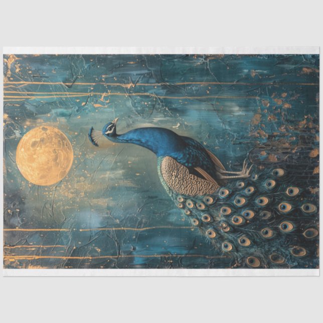 Peacock, blue, green & gold, moonlight, nouveau  tissue paper (Front)
