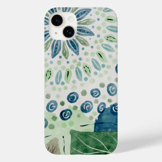 peacock blue green pattern floral  Case-Mate iPhone 14 plus case