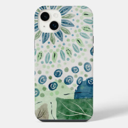 peacock blue green pattern floral iPhone 14 plus case