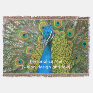 Peacock Blue Head with and Colourful Tail Feathers Throw Blanket