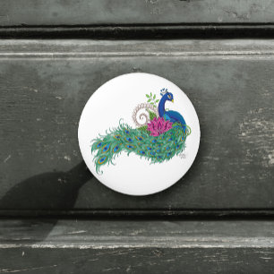 Peacock Blue Lotus Flower Henna Ceramic Knob