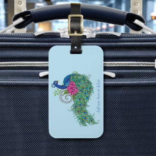 Peacock Blue Lotus Flower Henna Luggage Tag