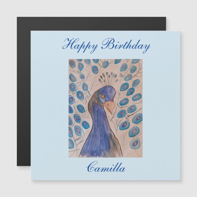 Peacock Blue Magnetic Birthday Card (Front/Back)