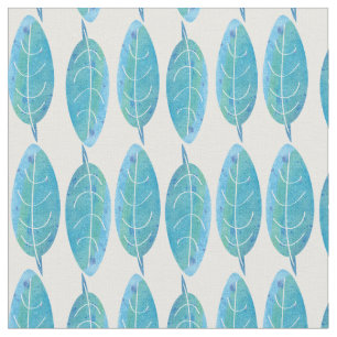 Peacock blue modern watercolor leaf design fabric