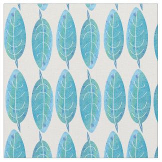 Peacock blue modern watercolor leaf design fabric