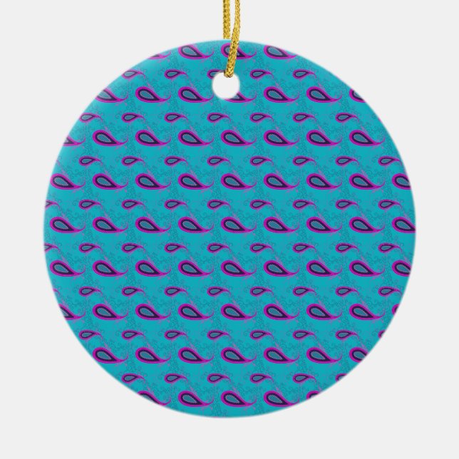 Peacock Blue Paisley Ceramic Ornament (Front)