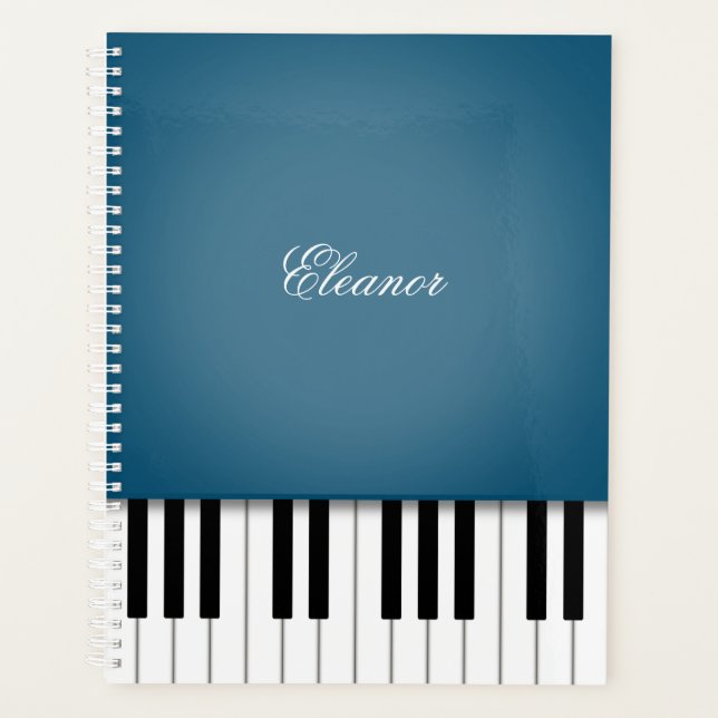Peacock Blue Piano Music Keyboard Customized Planner (Front)