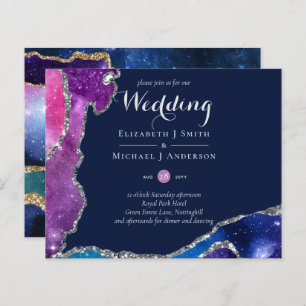 Peacock Blue Pink Agate Wedding Invite BUDGET