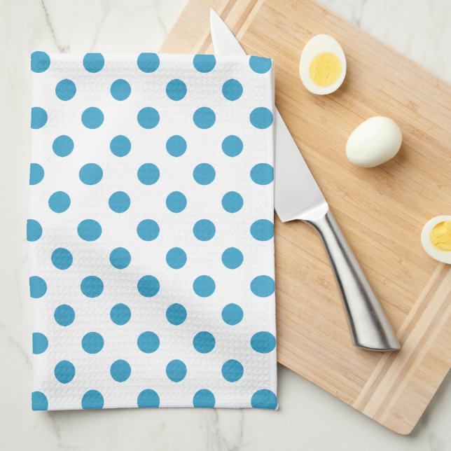Peacock Blue Polka Dots Circles Kitchen Towel (Quarter Fold)