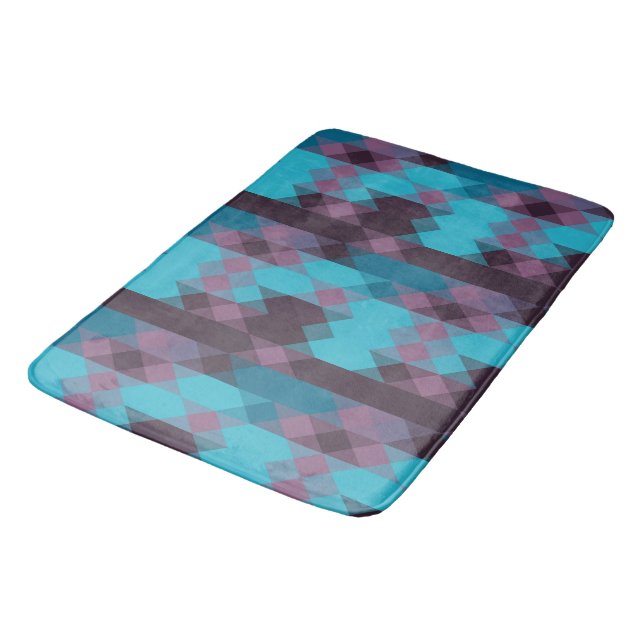 peacock blue, purple, topaz blue and thunder bath mat (Angled)