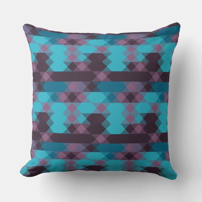 peacock blue, purple, topaz blue and thunder throw pillow (Front)