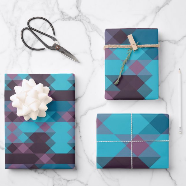 peacock blue, purple, topaz blue and thunder wrapping paper sheet (Front)