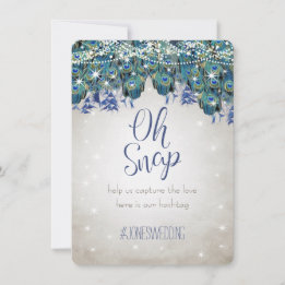 Peacock Blue Silver OH Snap Mariage Hashtag Cartes