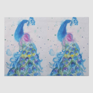 Peacock Blue Watercolor Painting Art Tissue Paper
