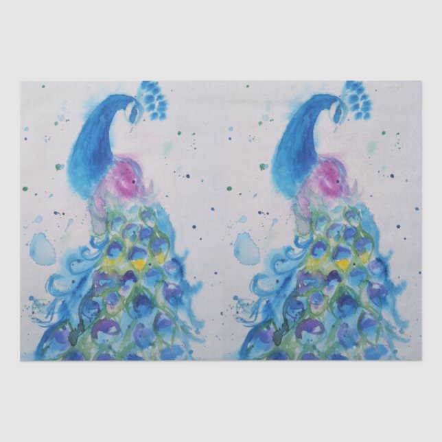 Peacock Blue Watercolor Painting Art Tissue Tissue Paper (Front)
