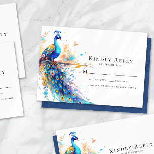 Peacock Blue Wedding RSVP Card