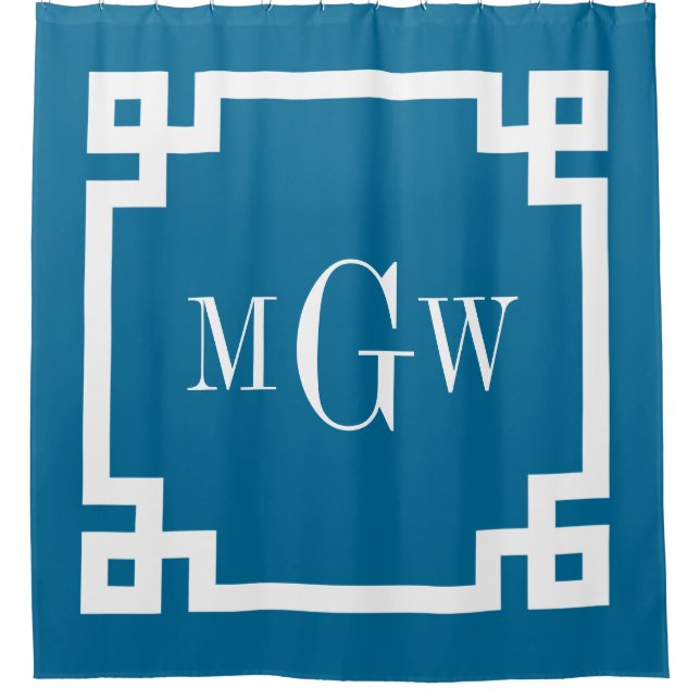 Peacock Blue White Greek Key #2 Framed 3I Monogram (Front)