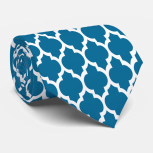 Peacock Blue White Moroccan Quatrefoil Pattern #4 Tie
