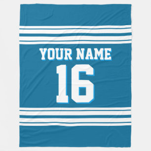 Peacock Blue White Sports Jersey Fleece Blanket